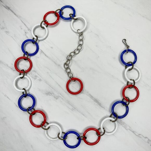 Vintage Red White Blue Chain Link Belt Size S/M Patriotic - Picture 1 of 10